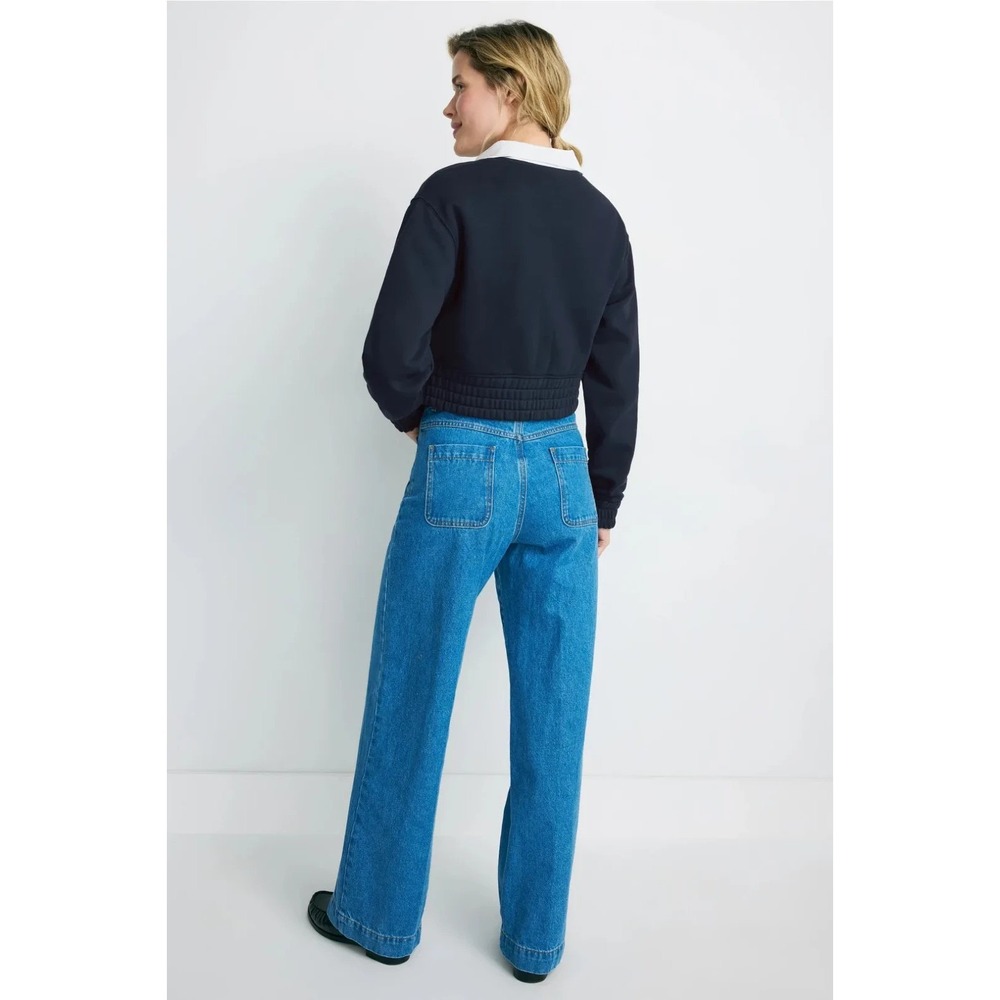 Sandro Cropped Two-Tone Sweatshirt deep blue in Size 3 (US 8) - Picture 2 of 8